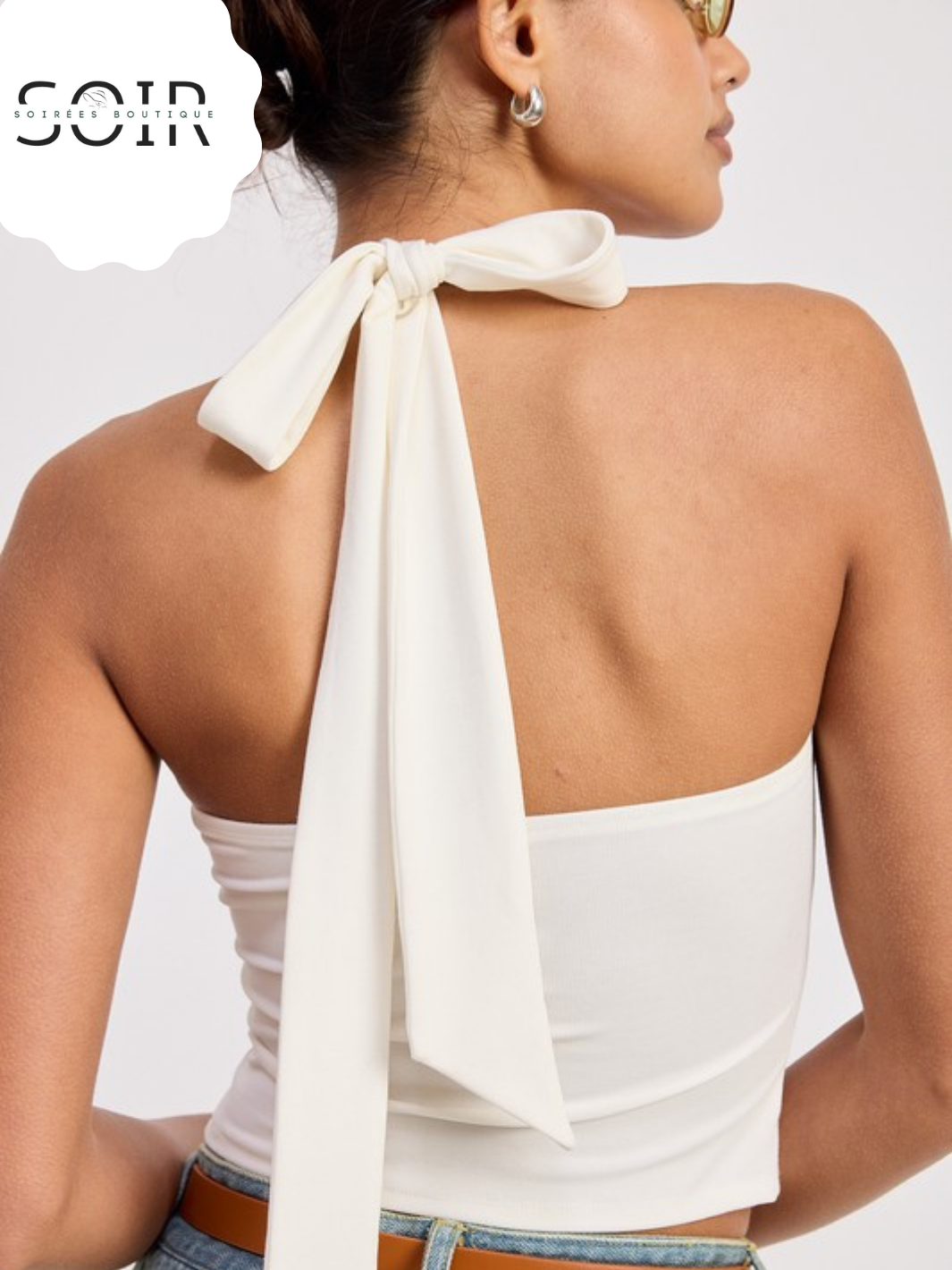 Mango Mirage Halter Tie Back Knit Top