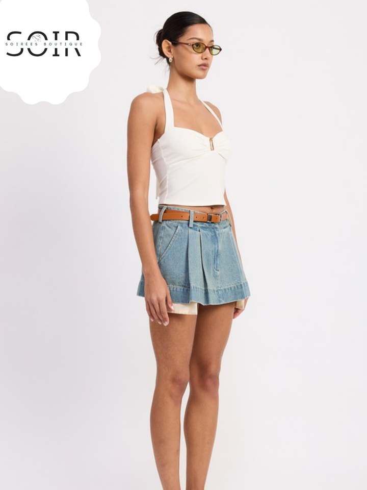 Mango Mirage Halter Tie Back Knit Top
