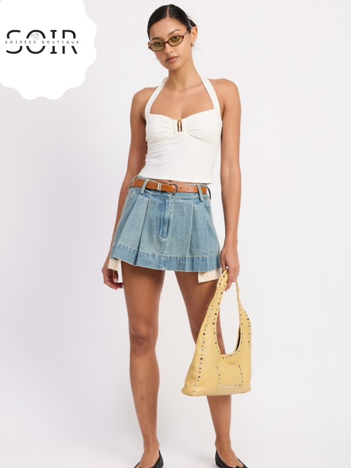 Mango Mirage Halter Tie Back Knit Top
