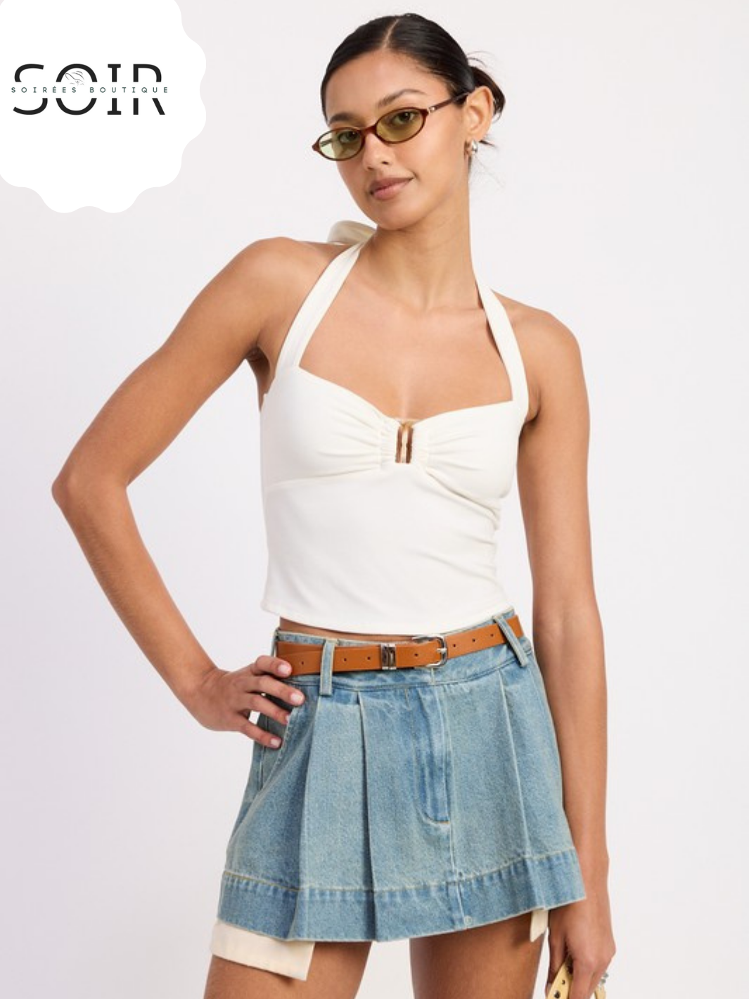 Mango Mirage Halter Tie Back Knit Top