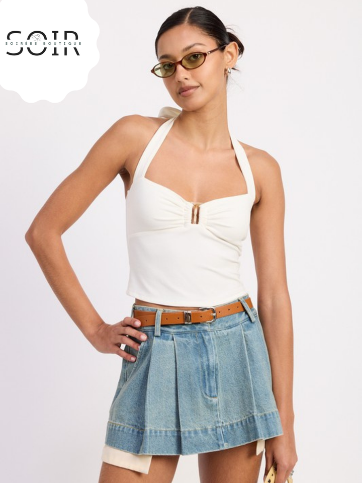 Mango Mirage Halter Tie Back Knit Top
