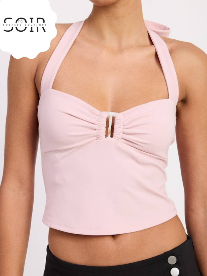 Mango Mirage Halter Tie Back Knit Top