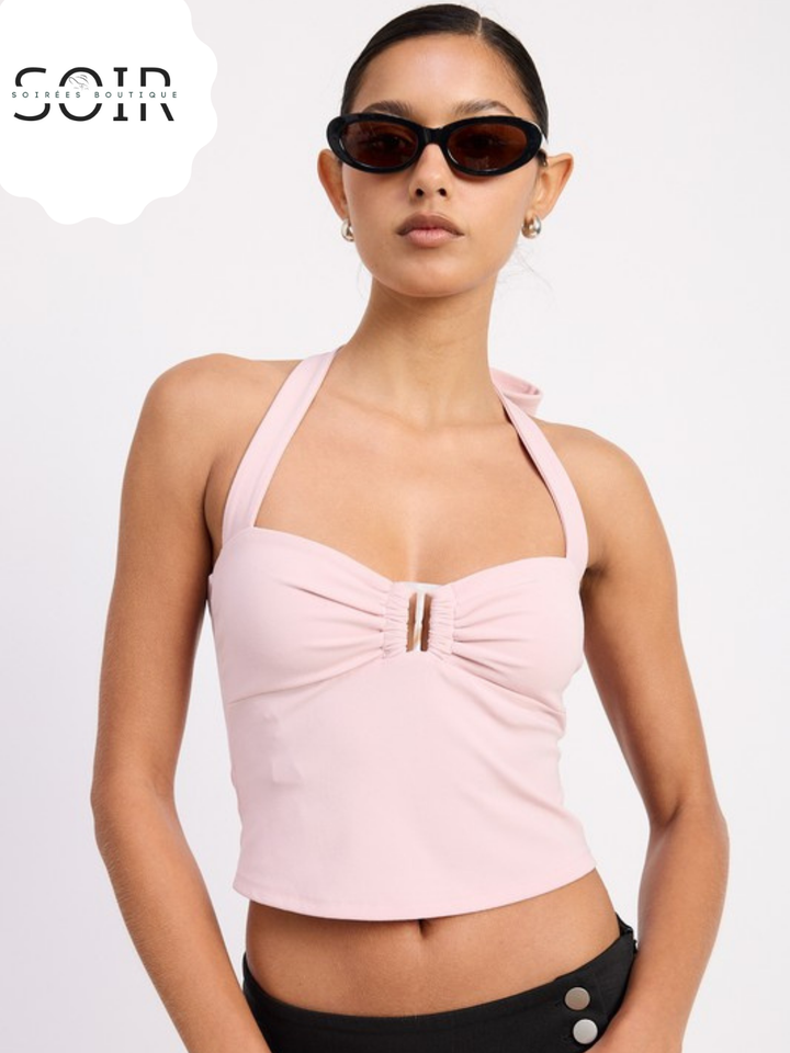Mango Mirage Halter Tie Back Knit Top
