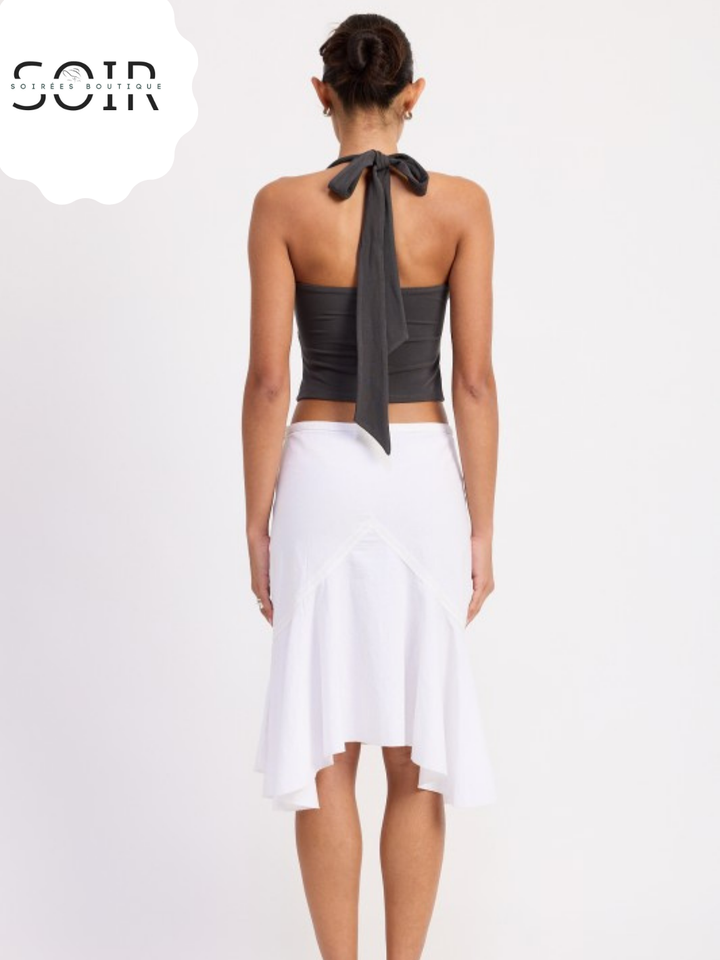 Mango Mirage Halter Tie Back Knit Top