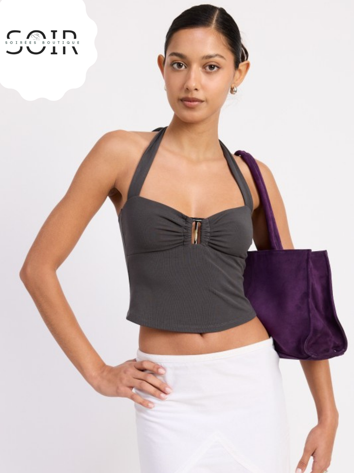Mango Mirage Halter Tie Back Knit Top