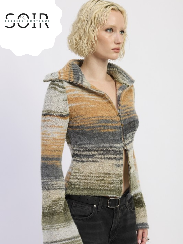 Smoke Vein Turtleneck Zip-Up Fall Top