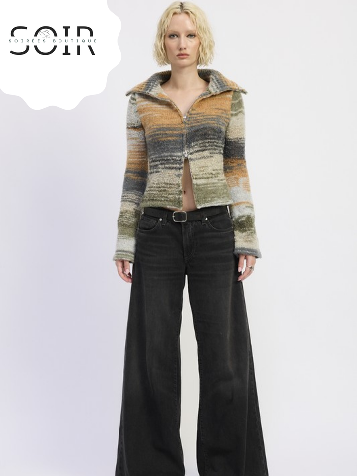 Smoke Vein Turtleneck Zip-Up Fall Top