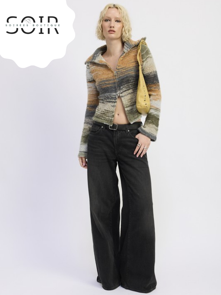 Smoke Vein Turtleneck Zip-Up Fall Top