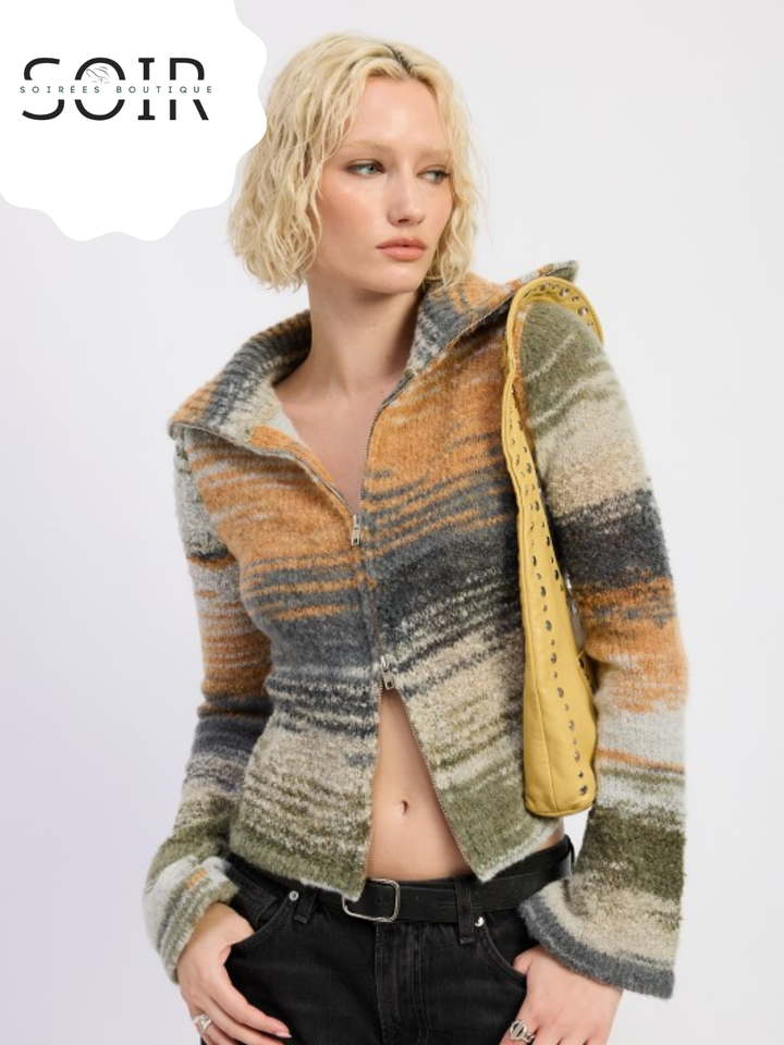 Smoke Vein Turtleneck Zip-Up Fall Top
