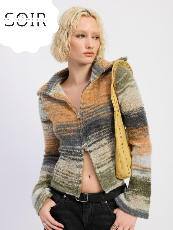 Smoke Vein Turtleneck Zip-Up Fall Top