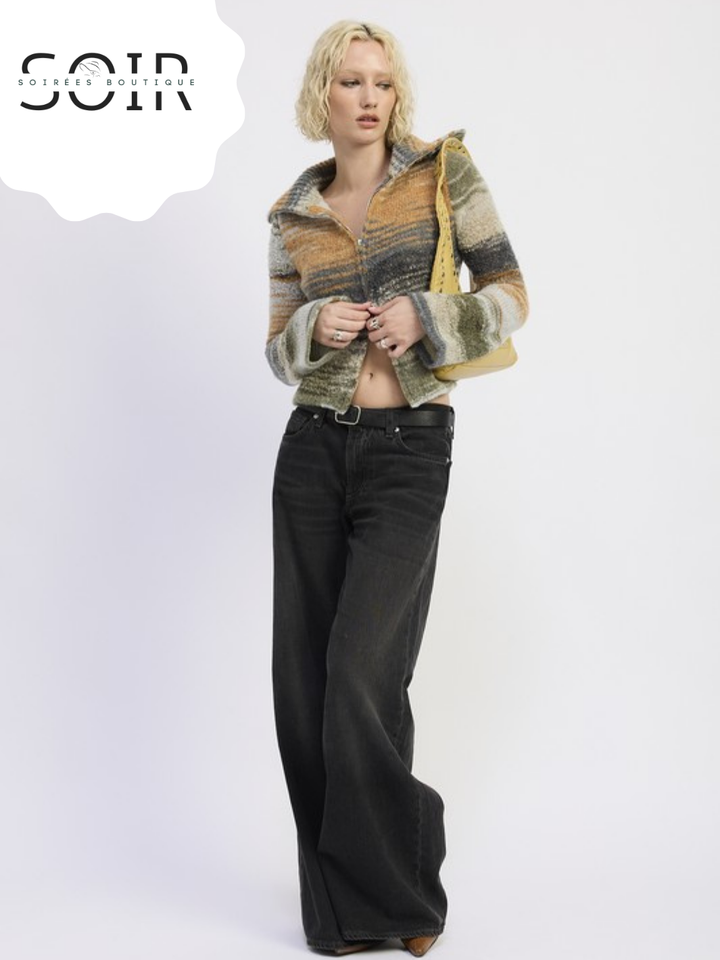 Smoke Vein Turtleneck Zip-Up Fall Top