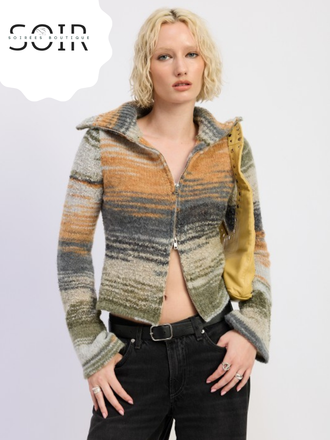 Smoke Vein Turtleneck Zip-Up Fall Top