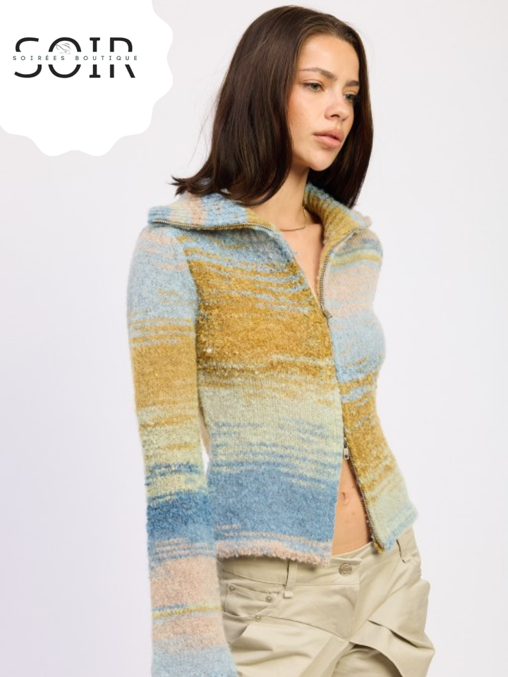 Smoke Vein Turtleneck Zip-Up Fall Top