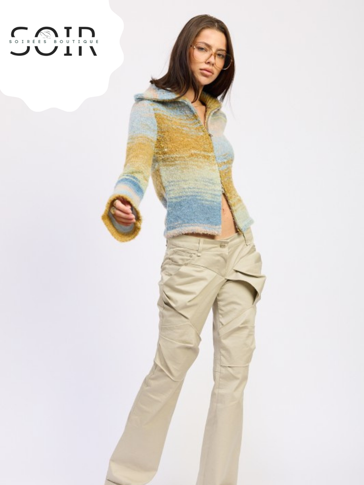 Smoke Vein Turtleneck Zip-Up Fall Top