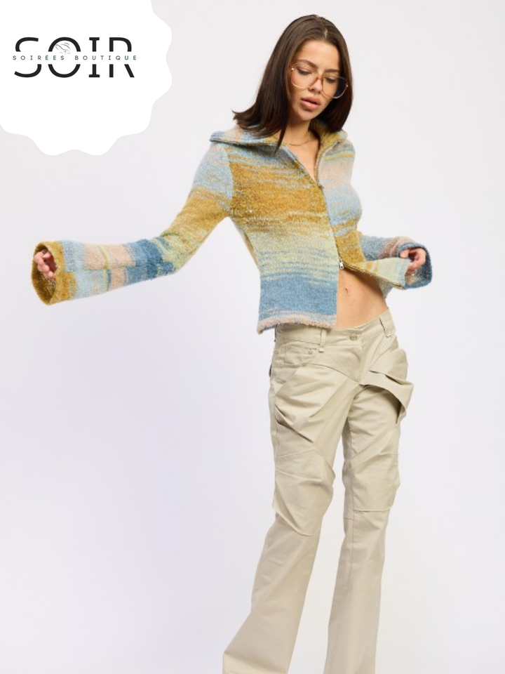 Smoke Vein Turtleneck Zip-Up Fall Top