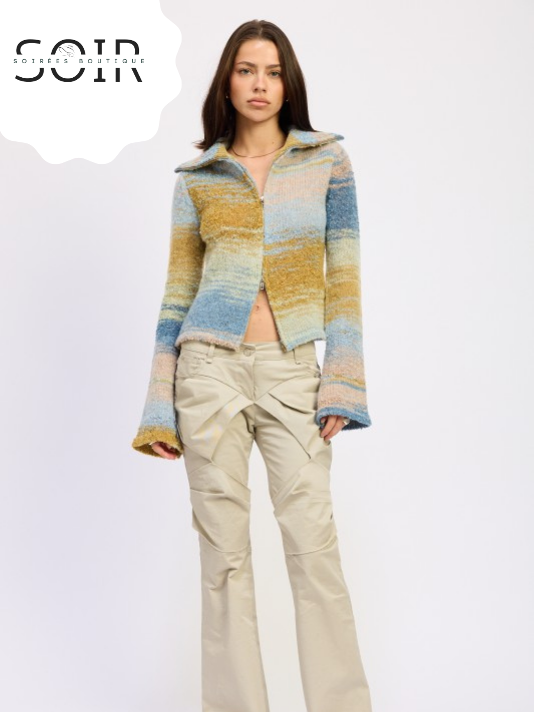 Smoke Vein Turtleneck Zip-Up Fall Top