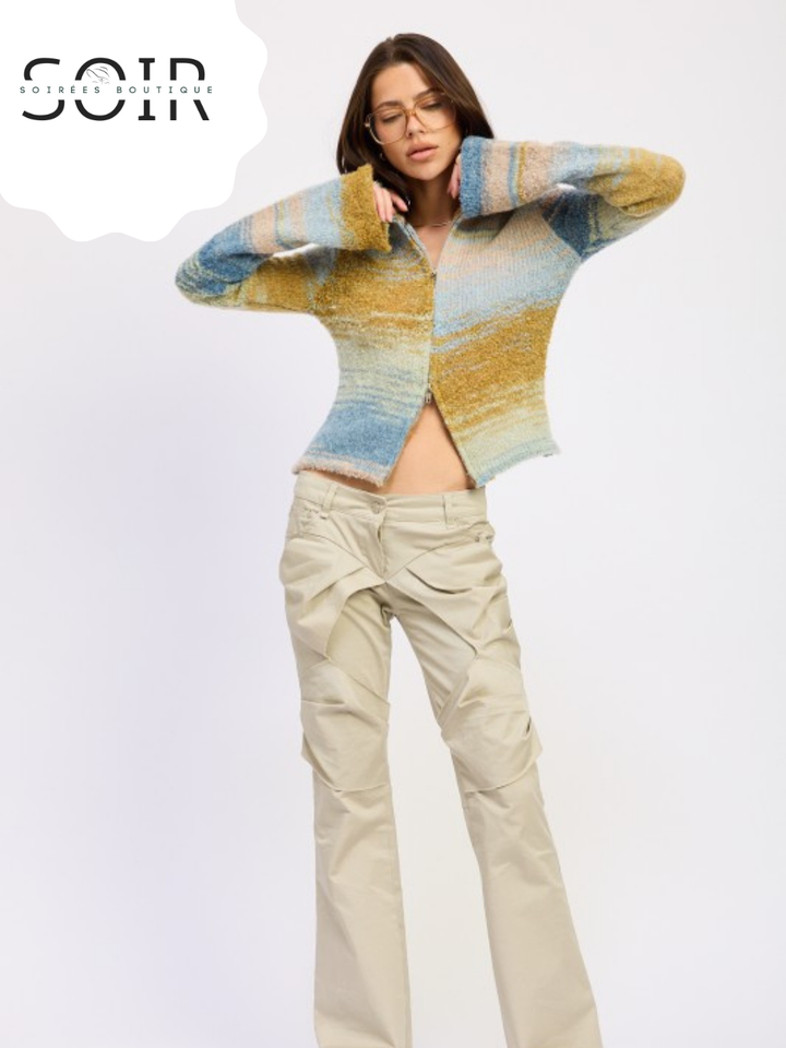 Smoke Vein Turtleneck Zip-Up Fall Top