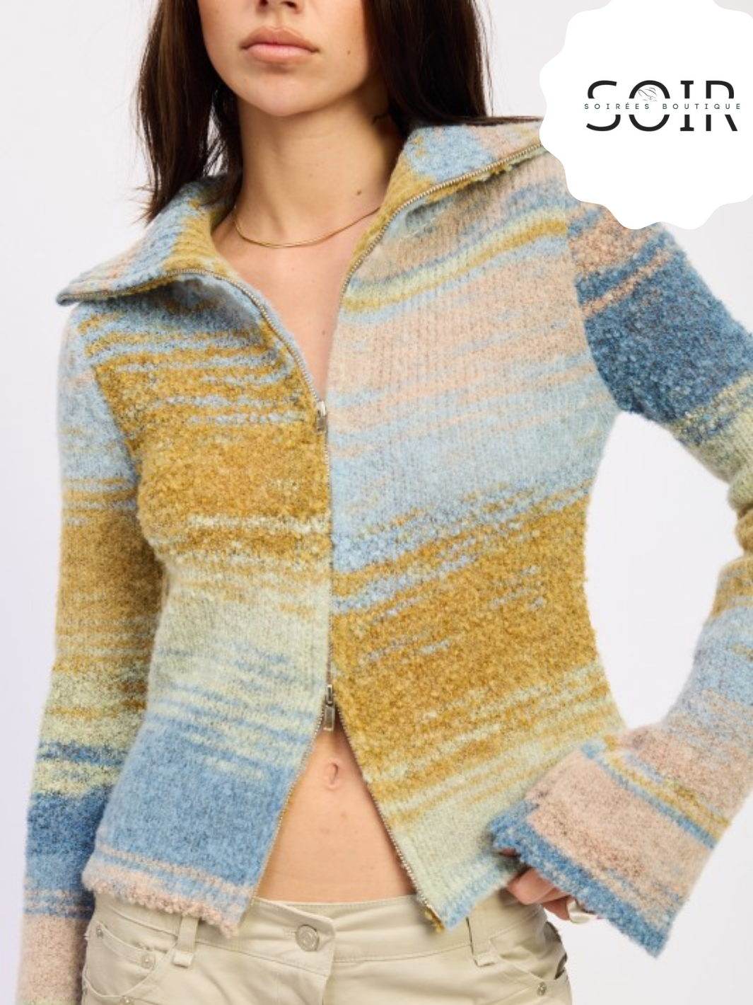 Smoke Vein Turtleneck Zip-Up Fall Top