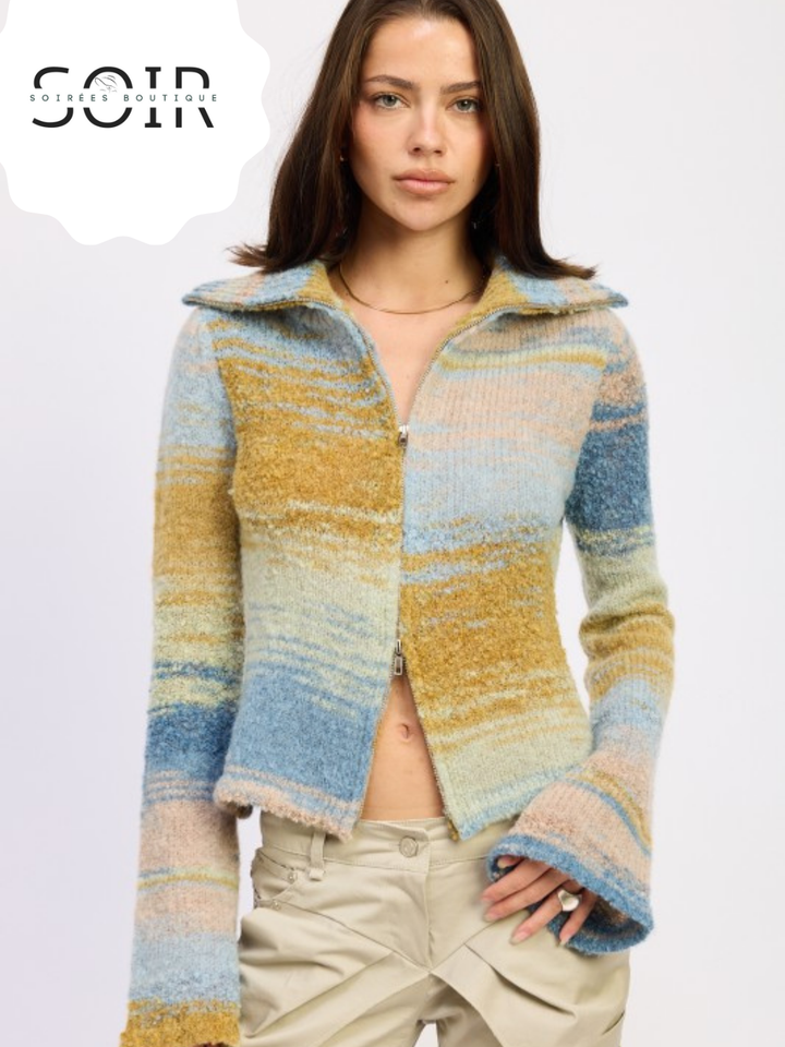 Smoke Vein Turtleneck Zip-Up Fall Top