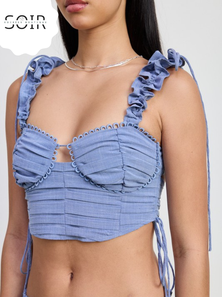 Sugar Spine RUFFLED TIE BACK TOP WITH OPEN BACK