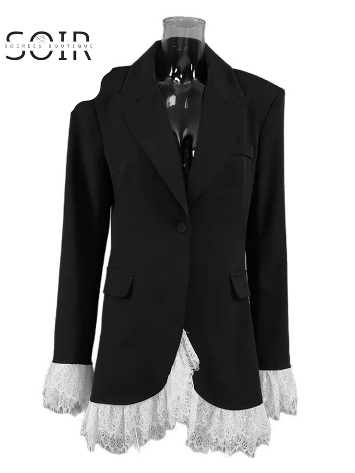 Noir Chantilly Lace Trim Blazer Dress