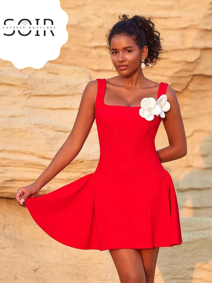 Ruby Blossom Scarlet Mini Fitted Dress