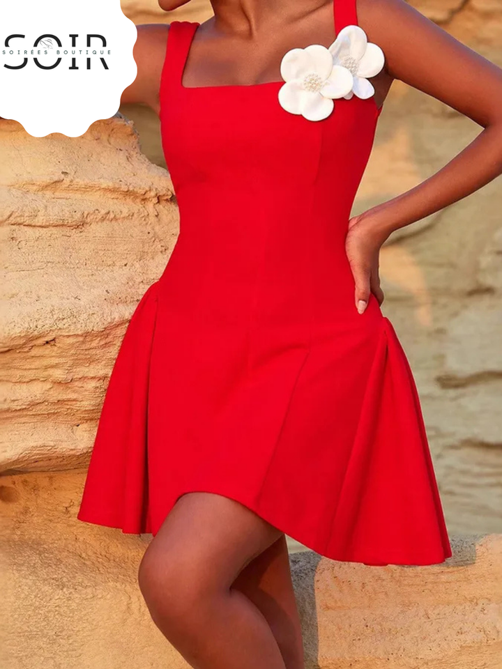Ruby Blossom Scarlet Mini Fitted Dress