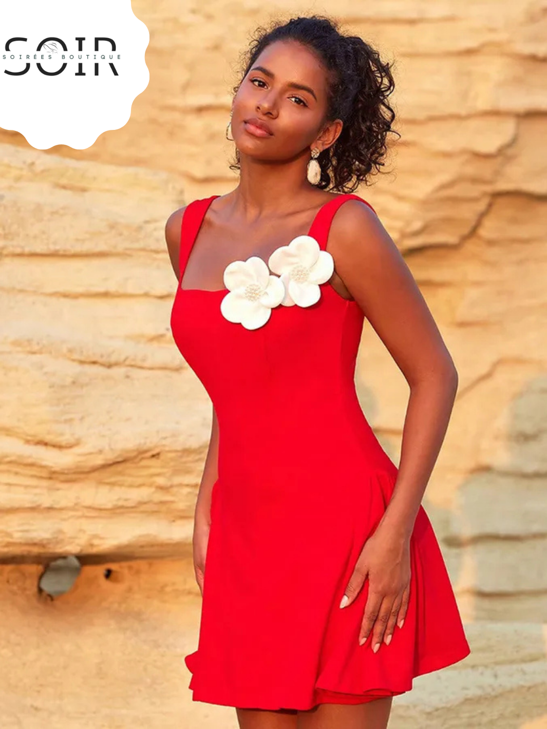 Ruby Blossom Scarlet Mini Fitted Dress