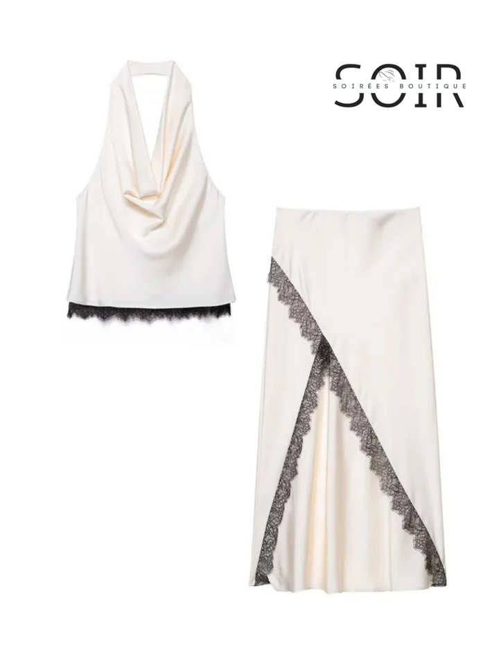 Ivory Eclipse Satin Skirt Set