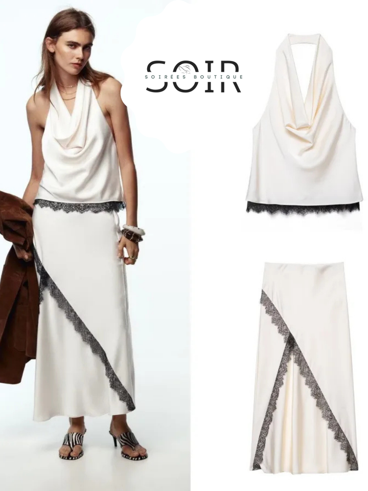 Ivory Eclipse Satin Skirt Set