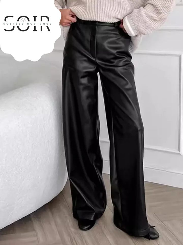 Midnight Reign Wide Leg Leather Pants