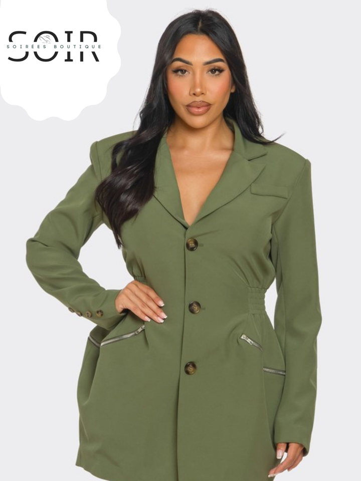 Emerald City Edge Tailored Utility Blazer Dress