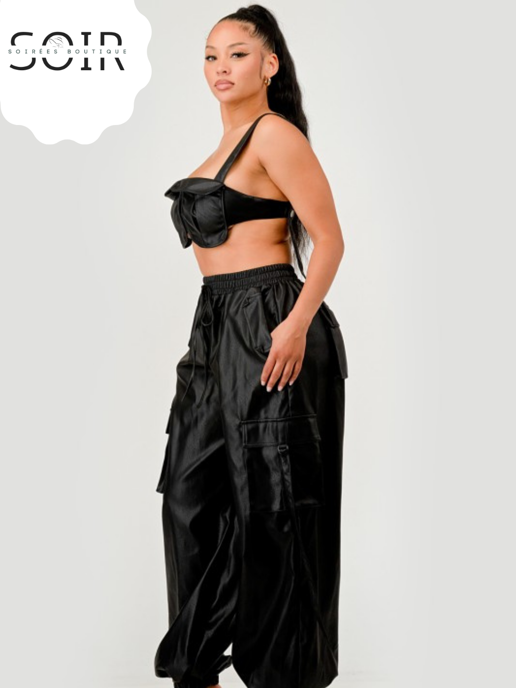 Black Utility Crop Top & Cargo Pant Set
