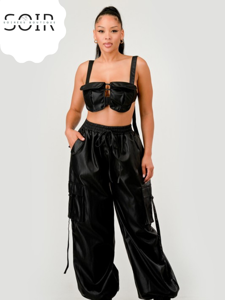 Black Utility Crop Top & Cargo Pant Set