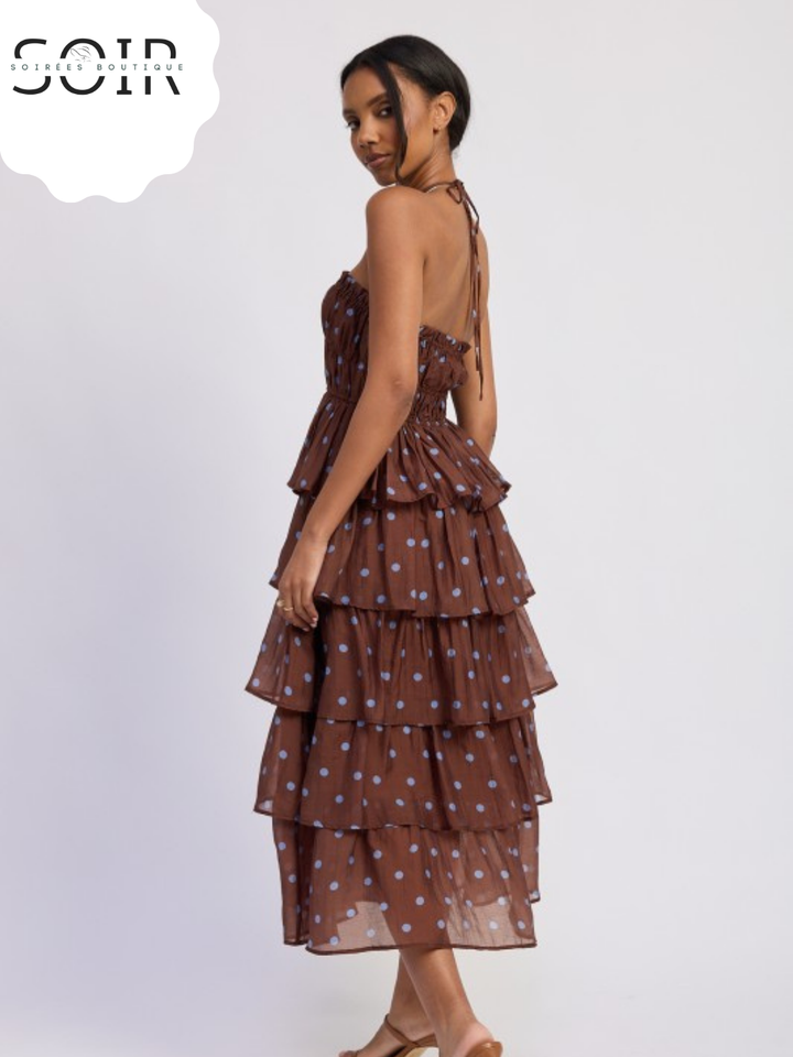 Cocoa Dottie Cascade Halter Dress