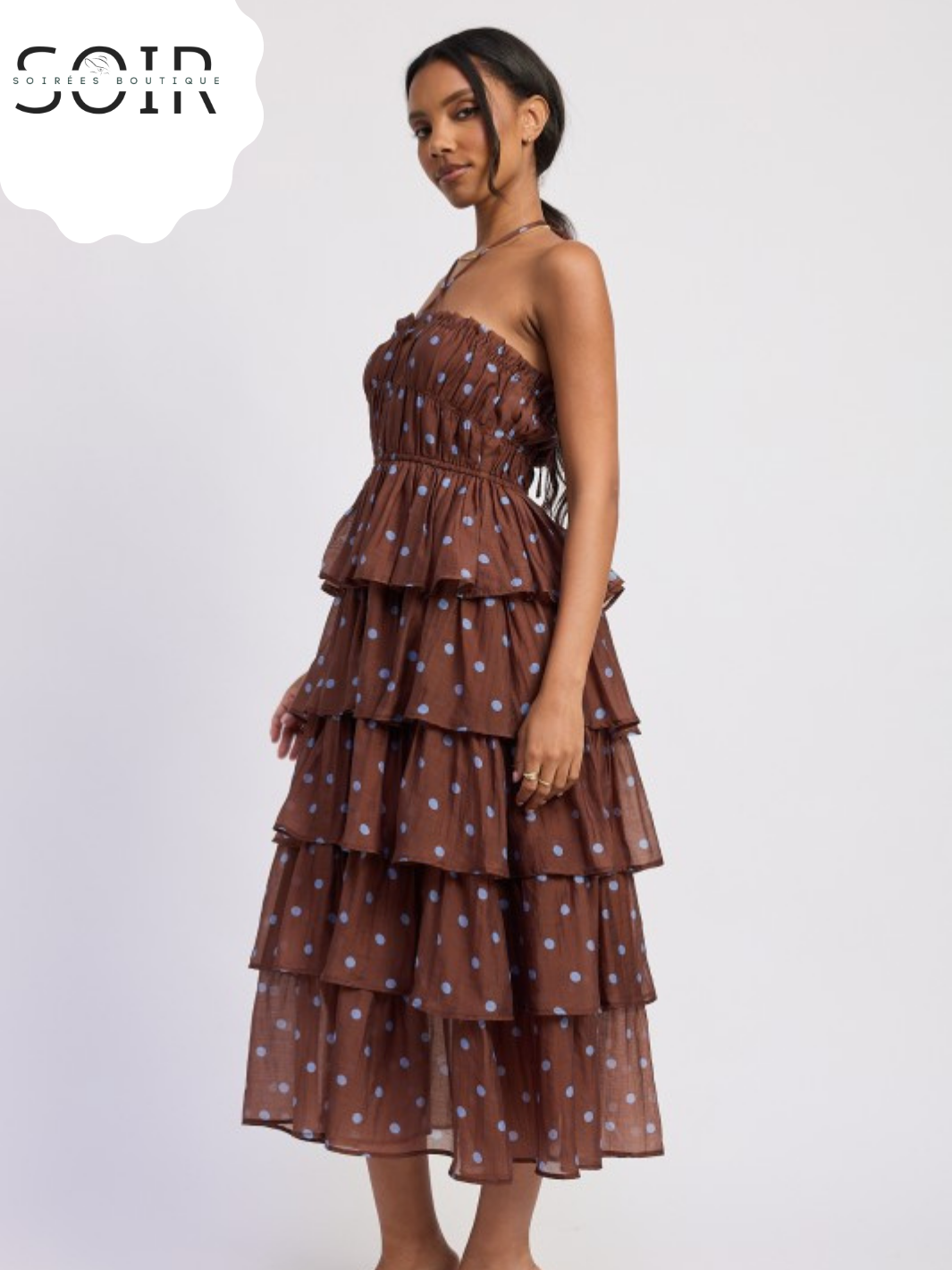 Cocoa Dottie Cascade Halter Dress