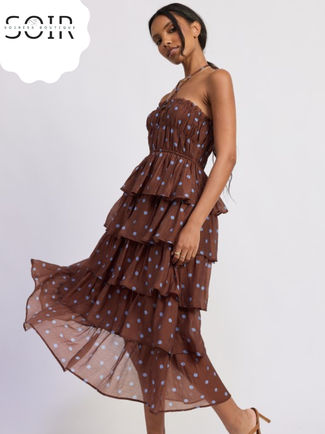 Cocoa Dottie Cascade Halter Dress