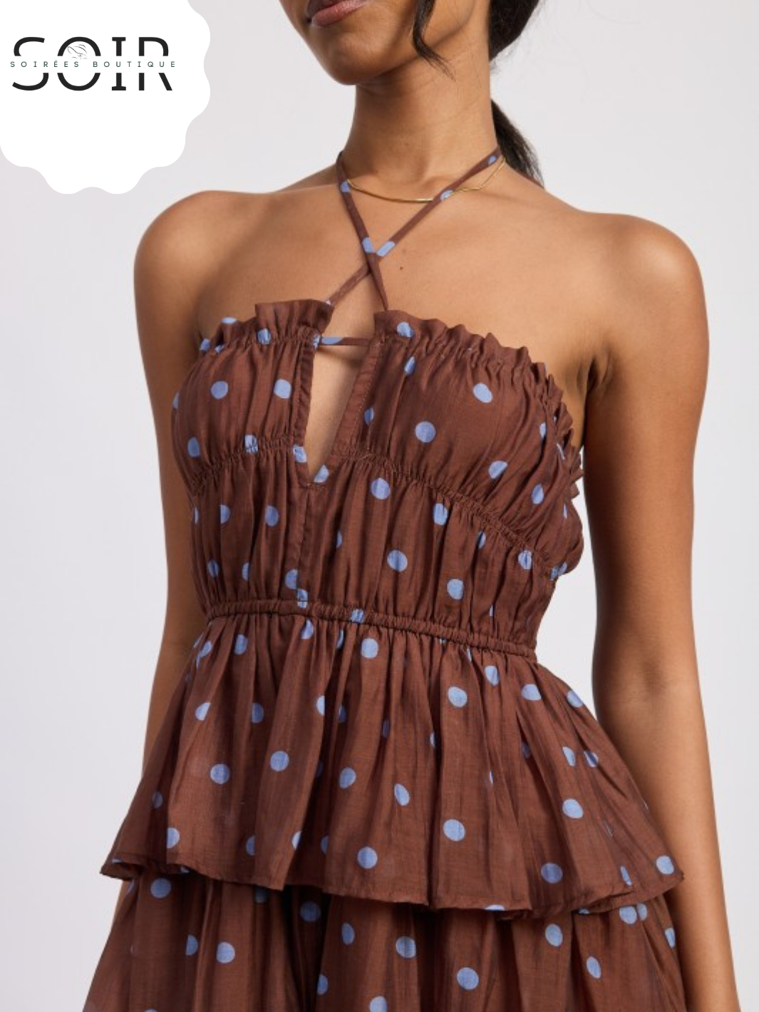 Cocoa Dottie Cascade Halter Dress