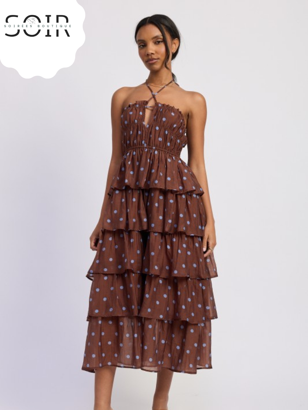 Cocoa Dottie Cascade Halter Dress