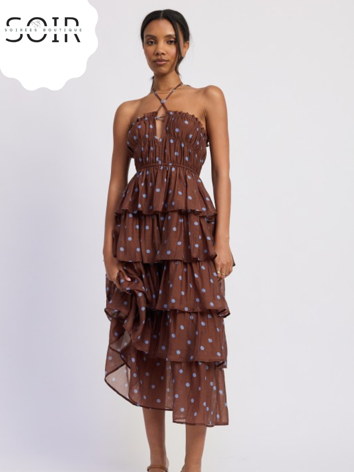 Cocoa Dottie Cascade Halter Dress