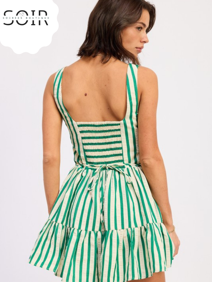 Verdant Stripe Buttoned Romper