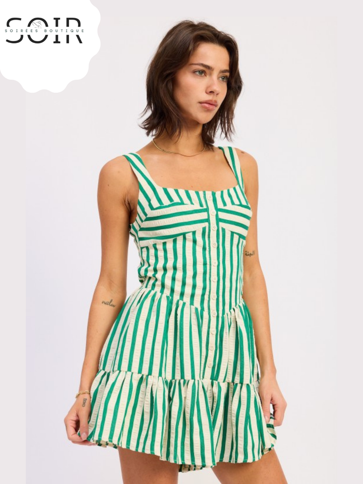 Verdant Stripe Buttoned Romper