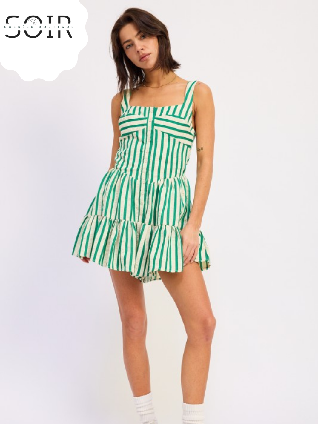Verdant Stripe Buttoned Romper