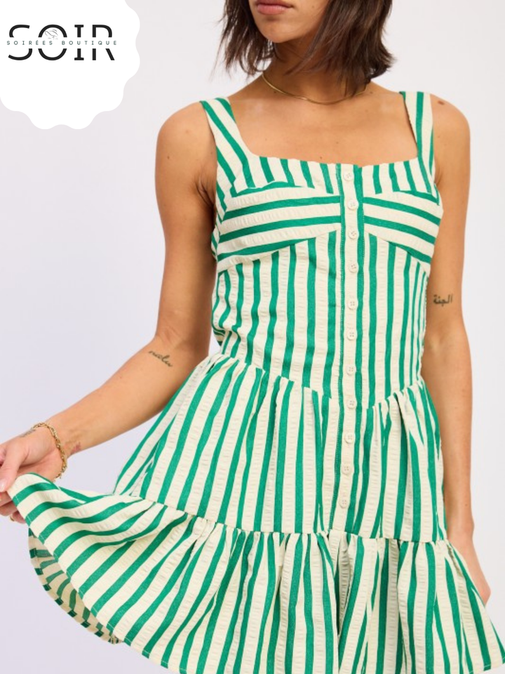 Verdant Stripe Buttoned Romper