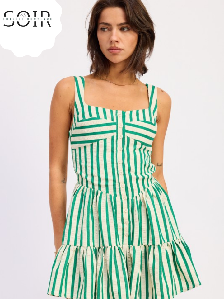 Verdant Stripe Buttoned Romper