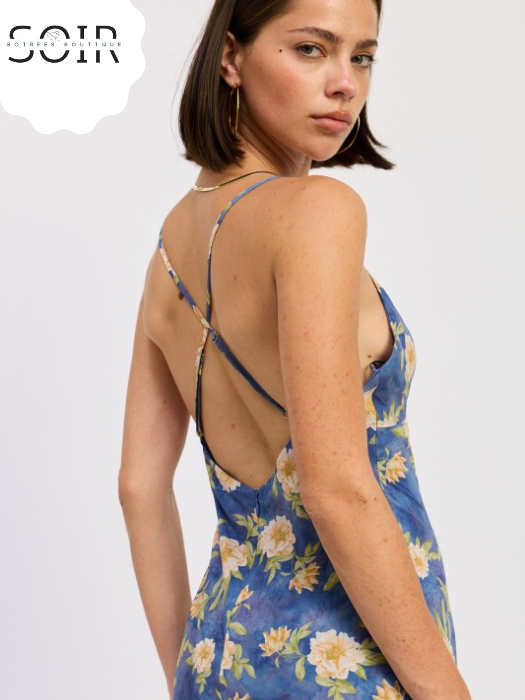 Azure Bloom Cross-Tie Maxi Dress