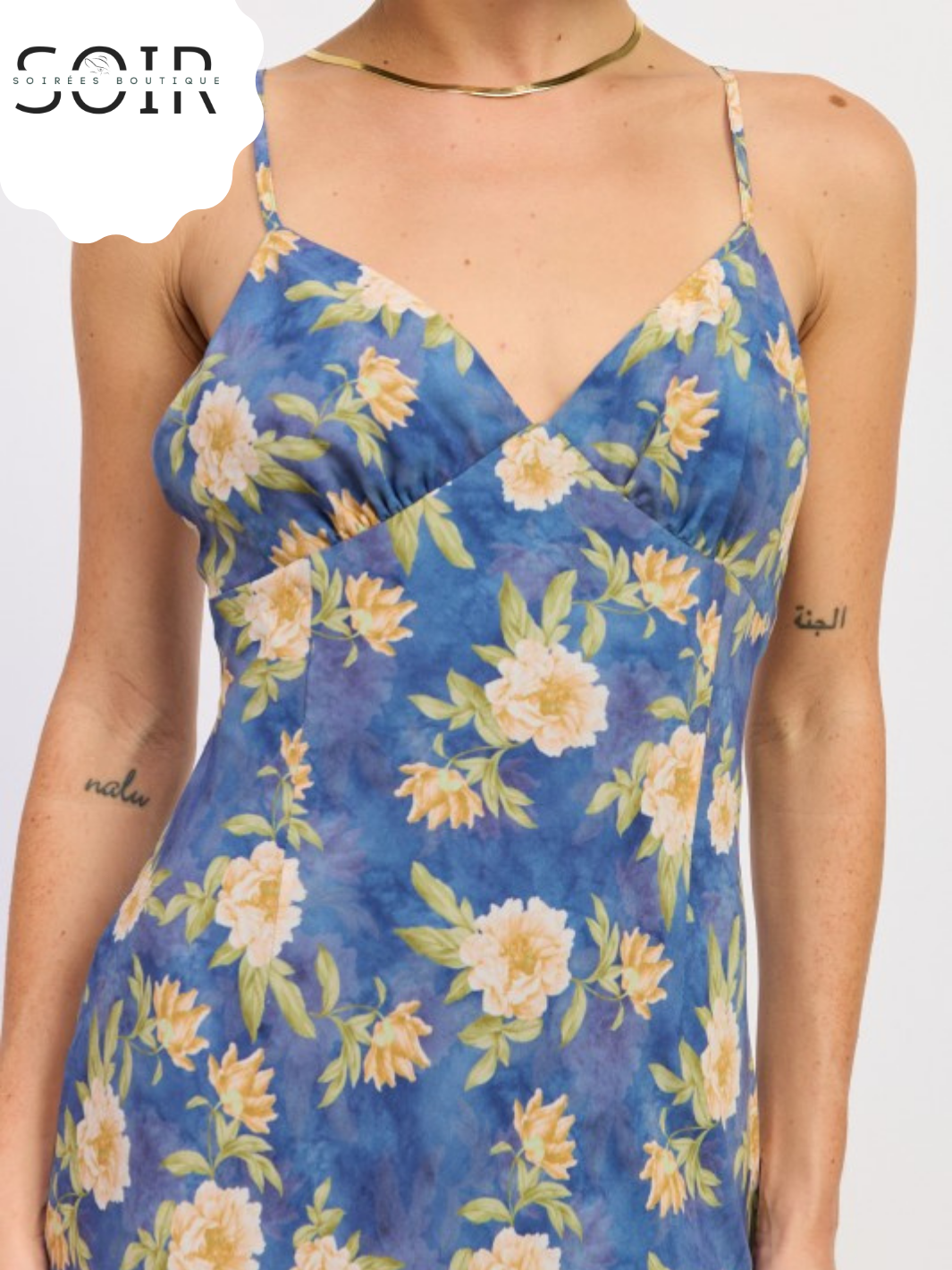 Azure Bloom Cross-Tie Maxi Dress