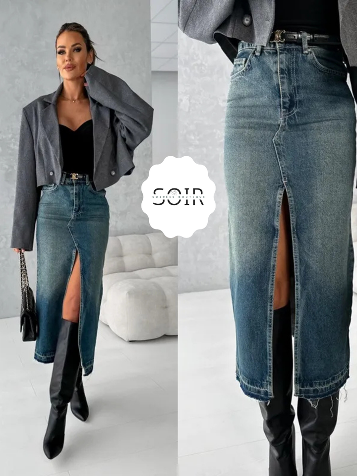 Concrete Muse: The Splitline Denim Midi Skirt