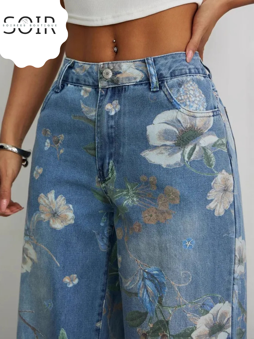Petal Graffiti: The Wide-Leg Denim Statement