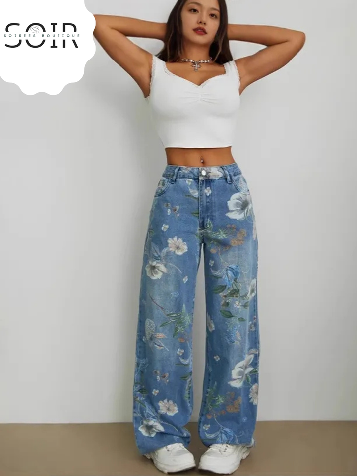 Petal Graffiti: The Wide-Leg Denim Statement